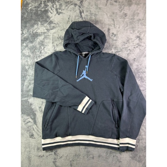 Y2K Jordan Jumpman Hoodie Men's Large Black Blue Logo Retro Pullover Sweatshirt - Picture 1 of 10